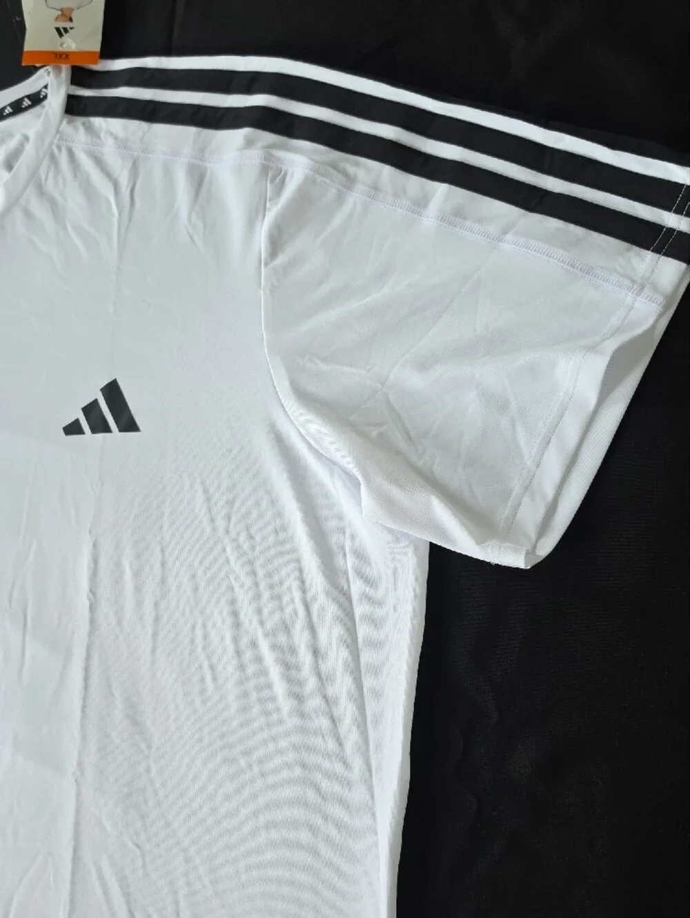 adidas White Short-Sleeve Tee with Black Three-Stripes